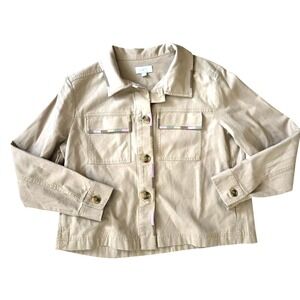 Loft Outlet Womens Tan Khaki Utility Jacket Embroidered Trim Size M NWT 36938063